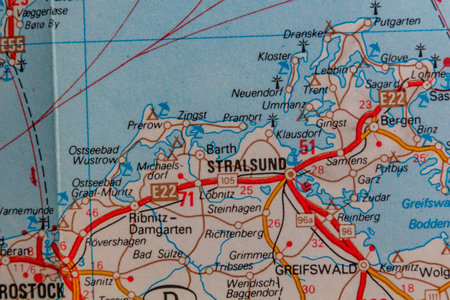 Stralsund, Germany, on a road mapの写真素材