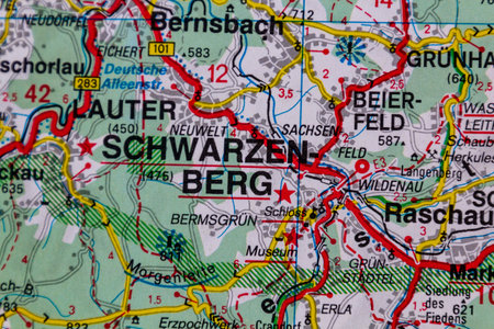 Schwarzenberg, Germany, on a road mapの写真素材