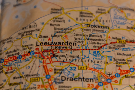 Leeuwarden, Netherlands on a road mapの写真素材