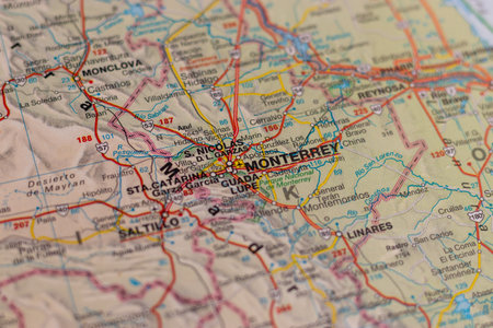 Monterrey, Mexico, on a road mapの写真素材