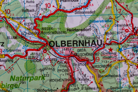 Olbernhau, Germany, on a road mapの写真素材