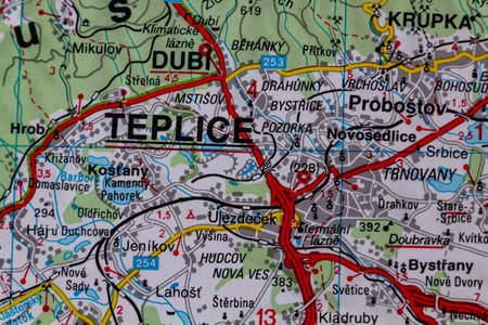 Teplice, Czechia, on a road mapの写真素材