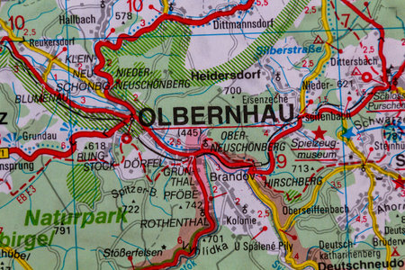 Olbernhau, Germany, on a road mapの写真素材