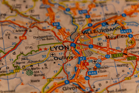 Lyon, France on a road mapの写真素材
