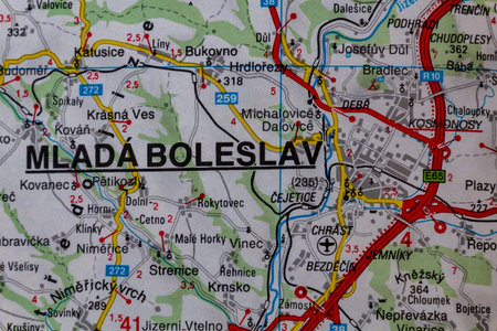 Mlada Boleslav, Czechia, on a road map