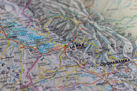 La Paz, Bolivia, on a road mapの写真素材