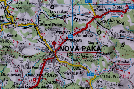 Nova Paka, Czechia, on a road mapの写真素材