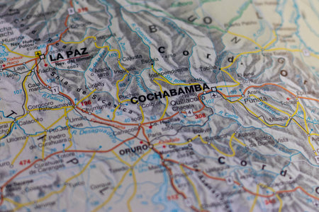 Cochabamba, Bolivia, on a road mapの写真素材
