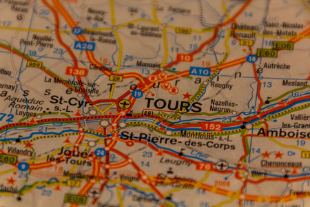 Tours, France on a road mapの写真素材