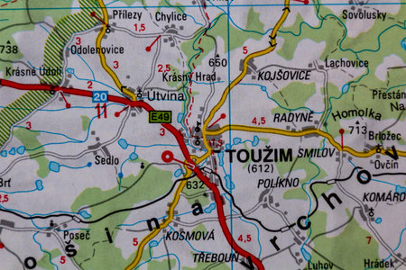 Touzim, Czechia, on a road map