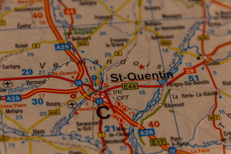 St-Quentin, France on a road map