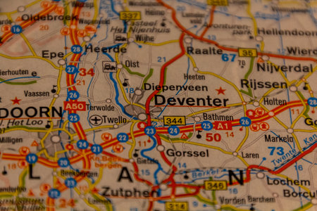 Deventer, Netherlands on a road mapの写真素材
