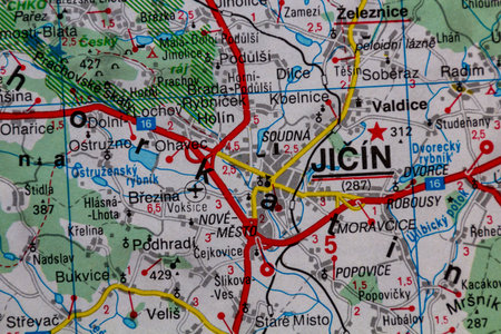 Jicin, Czechia, on a road mapの写真素材