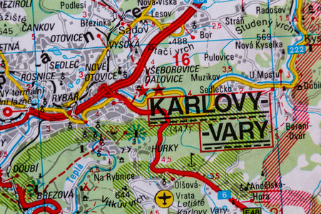 Karlovy Vary, Czechia, on a road mapの写真素材