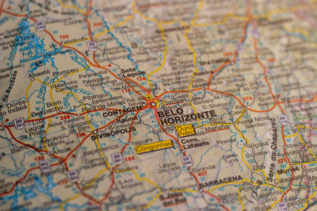 Belo Horizonte, Brazil, on a road mapの写真素材