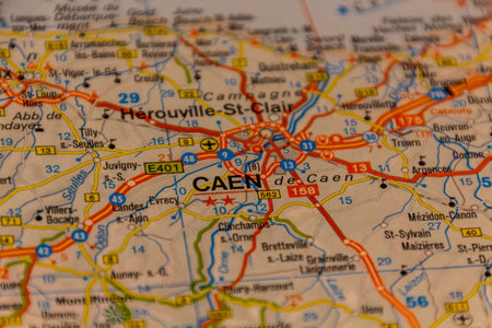 Caen, France on a road mapの写真素材
