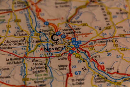 Nevers, France on a road mapの写真素材
