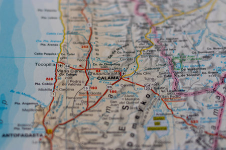 Calama, Chile, on a road mapの写真素材