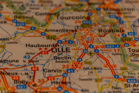 Lille, France on a road mapの写真素材