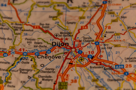 Dijon, France on a road mapの写真素材