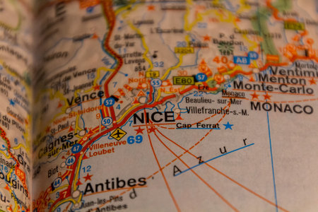 Nice, France on a road mapの写真素材