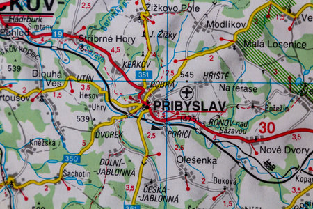 Pribyslav, Czechia, on a road map