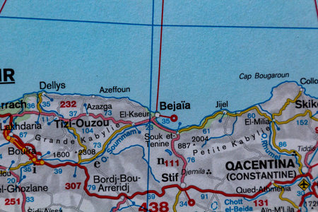 Bejaia, Algeria, on a road map