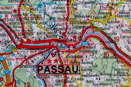Passau, Germany, on a road mapの写真素材