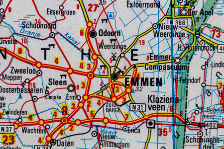 Emmen, Netherlands, on a road map