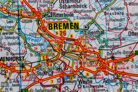 Bremen, Germany, on a road mapの写真素材