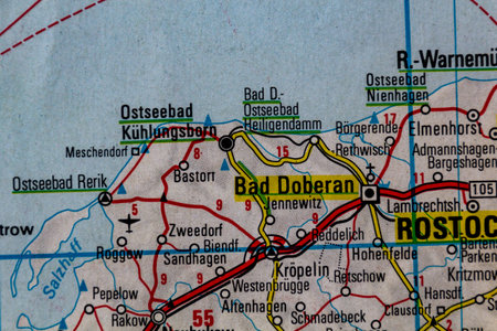 Bad Doberan, Germany, on a road mapの写真素材