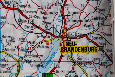 Neu-Brandenburg, Germany, on a road mapの写真素材
