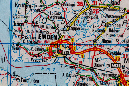 Emden, Germany, on a road map