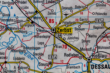 Zerbst, Germany, on a road mapの写真素材