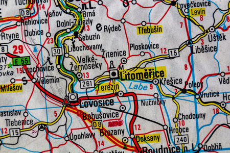 Lovosice, Terezin and Litomerice, Czechia, on a road mapの写真素材