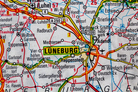 Luneburg, Germany, on a road mapの写真素材