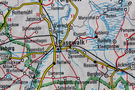 Pasewalk, Germany, on a road mapの写真素材