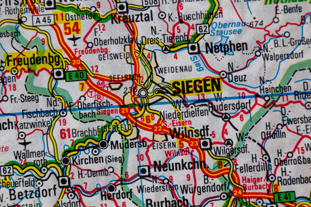 Siegen, Germany, on a road mapの写真素材