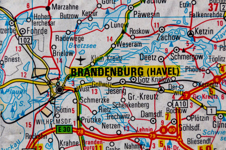 Brandenburg an der Havel, Germany, on a road mapの写真素材