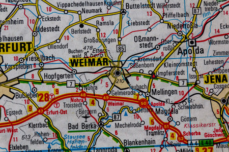 Weimar, Germany, on a road mapの写真素材