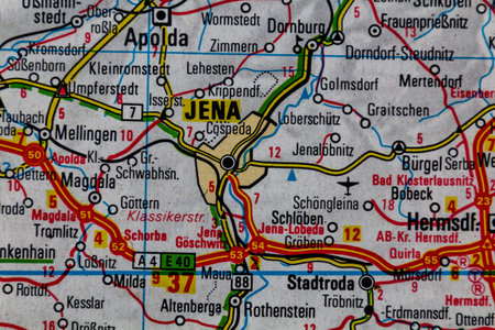 Jena, Germany, on a road mapの写真素材