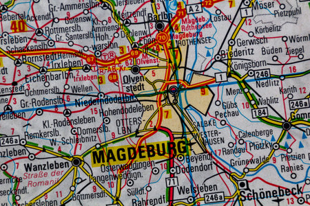 Magdeburg, Germany, on a road map