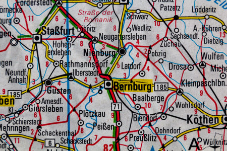 Bernburg, Germany, on a road mapの写真素材