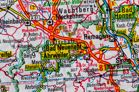 Bad Neuenahr-Ahrweiler, Germany, on a road mapの写真素材