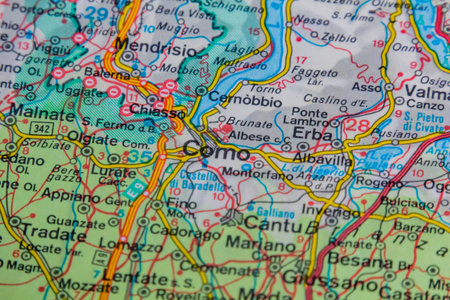Como, Italy, on a road mapの写真素材