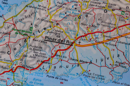 Pinar del Rio, Cuba, on a road mapの写真素材