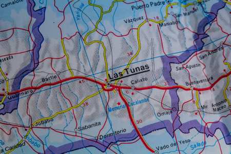 Las Tunas, Cuba, on a road mapの写真素材