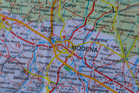 Modena, Italy, on a road map