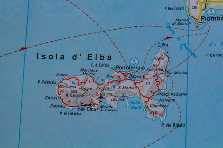 Elba island, Italy, on a road mapの写真素材