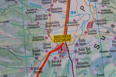 Gostivar, North Macedonia, on a road map